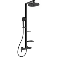 Ideal standard Alu+ Duschsystem mit Ceraflow Brausearmatur, 2 Ablagen, 2-Funktions-Handbrause und 2-Funktions-Kopfbrause