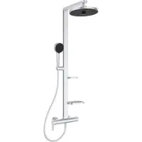 Ideal standard Alu+ Duschsystem mit Ceraflow Brausearmatur, 2 Ablagen, 2-Funktions-Handbrause und 2-Funktions-Kopfbrause