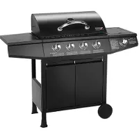 TAINO BBQ Gasgrill BASIC 4+1 Grillwagen 4 Edelstahl-Brenner + Seitenkocher Schwarz mit Deckel und Ablage