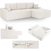 Juskys Sofa Coredo - Creme, moderne Couch aus Cord mit Kissen, Ottomane rechts