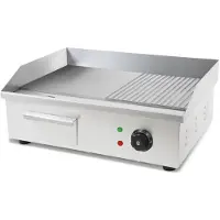 VERTES Grillplatte Bratplatte Plancha Grill Elektrisch 3000W aus Edelstahl Grillfläche Glatt & Mit Rillen 55x35cm, Thermostat, Temperatur 50-300°C