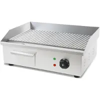 VERTES Grillplatte Bratplatte Plancha Grill Elektrisch 3000W aus Edelstahl Grillfläche Mit Rillen 55x35cm, Thermostat, Temperatur 50-300°C