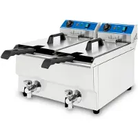 VERTES Doppelt Friteuse aus Edelstahl 2x 16 Liter Fassungsvermögen, 60-200°C, 2x 3000W, 2x 230V, Kaltzonenprinzip, leichte Reinigung, Gastro Fritöse