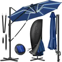 Kesser Sonnenschirm Ampelschirm SUN Rund XL Ø330 cm Inkl. Windschtzseile & Abdeckung 7-Fach Verstellbar Drehbar Neigbar Kippbar Groß 360° Drehbar Gartenschirm mit Kurbel Sonnenschutz UV50+