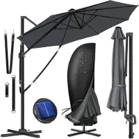 Kesser Sonnenschirm Ampelschirm SUN Rund XL Ø330 cm Inkl. Windschtzseile & Abdeckung 7-Fach Verstellbar Drehbar Neigbar Kippbar Groß 360° Drehbar Gartenschirm mit Kurbel Sonnenschutz UV50+