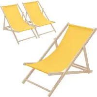 ECD-Germany 3x Liegestuhl klappbar aus Holz, Gelb, bis 120kg, 3 Liegepositionen, Sonnenliege Gartenliege Relaxliege Strandliege Liege Strandliegestuhl