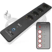 Emos GoSmart 4fach Steckdosenleiste Schuko mit WiFi+App, 2m mit 2 USB Ports (USB-C, USB-A), Schalter, Wattmeter und Timer, Sprachsteuerung, P1422SM