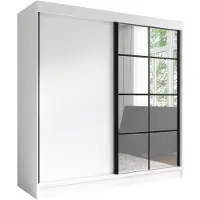 Mebloland Taviro 200 cm Weiß, 2-türiger Kleiderschrank mit Spiegel, 3 Schubladen und Kleiderstangen – Funktionalität und Eleganz!