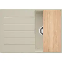 PrimaGran Spülbecken Beige 70x50cm, Granitspüle 1 Becken + Ablauf-Set + Schneidebrett, Küchenspüle ab 40er Unterschrank - Kopenhagen