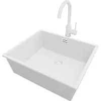 PrimaGran Unterbauspüle Granit Alles Weiß 56x47cm, Spülbecken 1 Becken + Küchenarmatur 32x20cm + Ablauf-Set, Granitspüle ab 60er Unterschrank - London