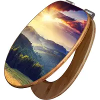 Banjado Design WC Sitz Bambus Absenkautomatik -Karpaten Sonnenuntergang - Toilettendeckel mit Absenkautomatik Holz/hochwertiger Bambus Klodeckel/WC-Sitz für alle gängigen Toiletten [TDB2 12313]