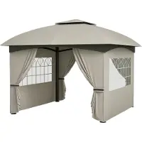 Slyrun 3,4x3,4 m Gartenpavillon mit Lüftungsdach und Bogenfenstern - Stahlgestell hellgrau für Biergarten und Garten