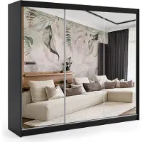 ALTDECOR Kleiderschrank mit Spiegel und Schiebetüren, kugelgelagerte Führungsschienen und Aluminium-Leisten - DEBI - 180 cm - Schwarz