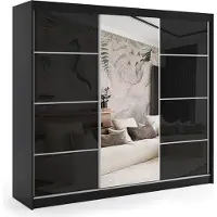ALTDECOR Kleiderschrank mit Spiegel und Schiebetüren, kugelgelagerte Führungsschienen und Aluminium-Leisten - VIVONA - 180 cm - Schwarz