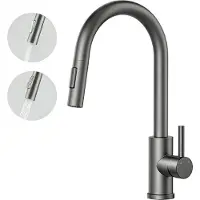 Aica Sanitär GmbH AICA Küchenarmatur mit 2 Wasserauslassmodi ausziehbar Brause 360° Drehbar Edelstahl Armatur Metallic Grau