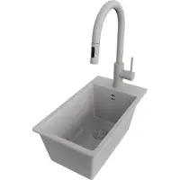 PrimaGran Granitspüle Grau 28x50cm, Spülbecken 1 Becken + Küchenarmatur 40x20cm + Ablauf-Set, Küchenspüle ab 30er Unterschrank - Riga