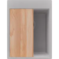 PrimaGran Spülbecken Grau 38x50cm, Granitspüle 1 Becken + Ablauf-Set + Schneidebrett, Küchenspüle ab 40er Unterschrank - Oslo