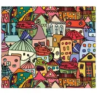 Banjado Herdabdeckplatte Glas 1 Teilig 60x52CM Schneidebrett Herdabdeckung Mit Motiv Funky Town