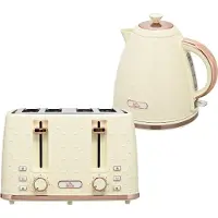 Slyrun 2-in-1 Toaster und Wasserkocher Set, 1,7 Liter, 4 Toastscheiben, Kunststoff, Beige, Mehrere Optionen, Küchenhelfer