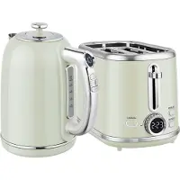 Welikera Wasserkocher- und Toaster-Set, LED-Anzeige, 1,7 Liter, 2200W, Retro-Design, Memory-Funktion, Grau