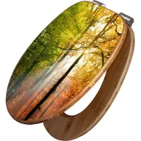 Banjado Design WC Sitz Bambus Absenkautomatik -Herbstwald - Toilettendeckel mit Absenkautomatik Holz/hochwertiger Bambus Klodeckel/WC-Sitz für alle gängigen Toiletten [TDB2 10041]