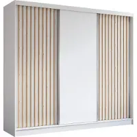 ALTDECOR Kleiderschrank mit furnierten Schiebetüren, kugelgelagerte Führungsschienen und Aluminium-Leisten - LABELO - 240 cm - Weiß / Schwarz