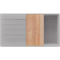 PrimaGran Spülbecken Grau 90x50cm, Granitspüle 1 Becken + Ablauf-Set + Schneidebrett, Küchenspüle ab 60er Unterschrank - Kopenhagen