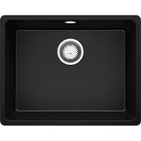 PrimaGran Spülbecken Schwarz 56x44cm, Granitspüle 1 Becken + Ablauf-Set, Küchenspüle ab 60er Unterschrank - Venedig Slim Easy
