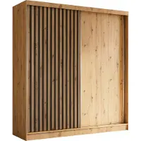 ALTDECOR Kleiderschrank mit furnierten Schiebetüren, kugelgelagerte Führungsschienen und Aluminium-Leisten - LABELO - 200 cm - Braun / Schwarz
