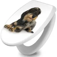 Banjado Toilettendeckel mit Absenkautomatik 37,3x45x5cm -Dackel - WC Brille Soft Close - hygienischer Toilettendeckel/Klodeckel Duroplast mit Edelstahl Scharnieren - einfache Montage [TDW 10150]