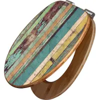 Banjado Design WC Sitz Bambus Absenkautomatik - Bunte Bretterwand - Toilettendeckel mit Absenkautomatik Holz/hochwertiger Bambus Klodeckel/WC-Sitz für alle gängigen Toiletten [TDB2 10754]
