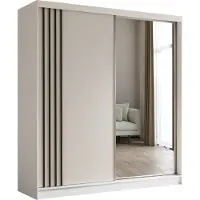 ALTDECOR Kleiderschrank mit Spiegel und Schiebetüren, kugelgelagerte Führungsschienen und Aluminium-Leisten - NALLA - 200 cm (Weiß + Weiß + Schwarz)
