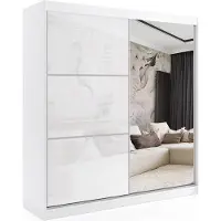ALTDECOR Kleiderschrank mit Spiegel und Schiebetüren, kugelgelagerte Führungsschienen und Aluminium-Leisten - VIVONA - mit LED-Beleuchtung und Fernbedienung - 200 cm - Weiß
