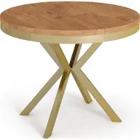 WFL GROUP Runder Ausziehbarer Esstisch - Loft Style Tisch mit Goldenen Metallbeinen - 120 bis 200 cm - Industrieller Tisch für Wohnzimmer - Kompakt - 120 cm - Lancelot Eiche