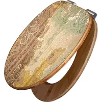 Banjado Design WC Sitz Bambus Absenkautomatik - Alte Tapeten - Toilettendeckel mit Absenkautomatik Holz/hochwertiger Bambus Klodeckel/WC-Sitz für alle gängigen Toiletten [TDB2 12614]