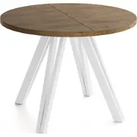 WFL GROUP Runder Esstisch Ausziehbar 100–180 cm mit Weißen Holzbeinen aus Buchenholz – Moderner Ausziehtisch für Esszimmer, Küche und Wohnzimmer – Tisch für 4–8 Personen – Eiche Braun Rustikal