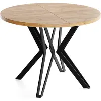 WFL GROUP Runder Tisch für das Esszimmer - 100 oder 120 cm Durchmesser - Ausziehbarer Tisch mit Pulverbeschichteten Schwarzen Metallbeinen - Industriestil - 100 cm - Craft Eiche