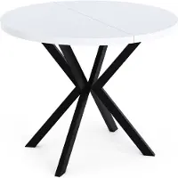 WFL GROUP Runder Ausziehbarer Esstisch - Loft Style Tisch mit Metallbeinen - 120 bis 200 cm - Industrieller Tisch für Wohnzimmer - Spacesaver - Weiß - 120 cm