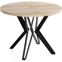 WFL GROUP Runder Tisch für das Esszimmer - 100 oder 120 cm Durchmesser - Ausziehbarer Tisch mit Pulverbeschichteten Schwarzen Metallbeinen - Industriestil - 120 cm - Sonoma Eiche