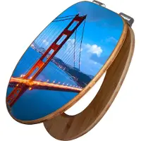 Banjado Design WC Sitz Bambus Absenkautomatik -Golden Gate Bridge - Toilettendeckel mit Absenkautomatik Holz/hochwertiger Bambus Klodeckel/WC-Sitz für alle gängigen Toiletten [TDB2 10241]