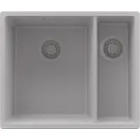 PrimaGran Spülbecken Grau 56x47cm, Granitspüle 1,5 Becken + Ablauf-Set, Küchenspüle ab 60er Unterschrank - London Slim Duo
