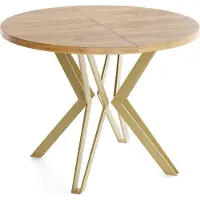 WFL GROUP Runder Tisch für das Esszimmer - 100 oder 120 cm Durchmesser - Ausziehbarer Tisch mit Pulverbeschichteten Goldenen Metallbeinen - Industriestil - 100 cm - Craft Eiche