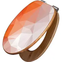 Banjado Design WC Sitz Bambus Absenkautomatik -Orange Polygon - Toilettendeckel mit Absenkautomatik Holz/hochwertiger Bambus Klodeckel/WC-Sitz für alle gängigen Toiletten [TDB2 12952]