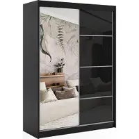 ALTDECOR Kleiderschrank mit Spiegel und Schiebetüren, kugelgelagerte Führungsschienen und Aluminium-Leisten - VIVONA - 160 cm - Schwarz