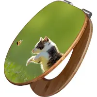 Banjado Design WC Sitz Bambus Absenkautomatik -Jagende Katze - Toilettendeckel mit Absenkautomatik Holz/hochwertiger Bambus Klodeckel/WC-Sitz für alle gängigen Toiletten [TDB2 10729]