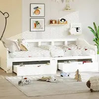 Fortuna Ausziehbares Schlafsofa 90/180x200 cm, Massivholz, 2 Schubladen, mit Lattenrost, Weiß (ohne Matratze)