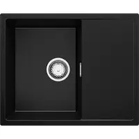 PrimaGran Spülbecken Schwarz 62x50cm, Granitspüle 1 Becken + Ablauf-Set, Küchenspüle ab 45er Unterschrank - Ibiza