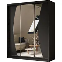 ALTDECOR Kleiderschrank mit Spiegel und Schiebetüren VOXI, kugelgelagerte Führungsschienen und Aluminium-Leisten 180 cm Schwarz