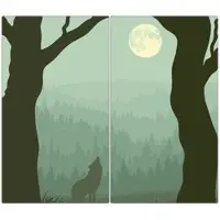 Banjado Herdabdeckplatte Glas 2 Teilig Je 30x52CM Schneidebrett Herdabdeckung Mit Motiv Heulender Wolf