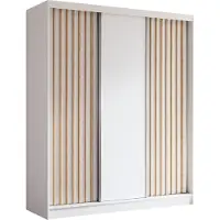 ALTDECOR Kleiderschrank mit furnierten Schiebetüren, kugelgelagerte Führungsschienen und Aluminium-Leisten, LED-Beleuchtung (16 Farben) und Fernbedienung - LABELO - 180 cm - Weiß / Schwarz